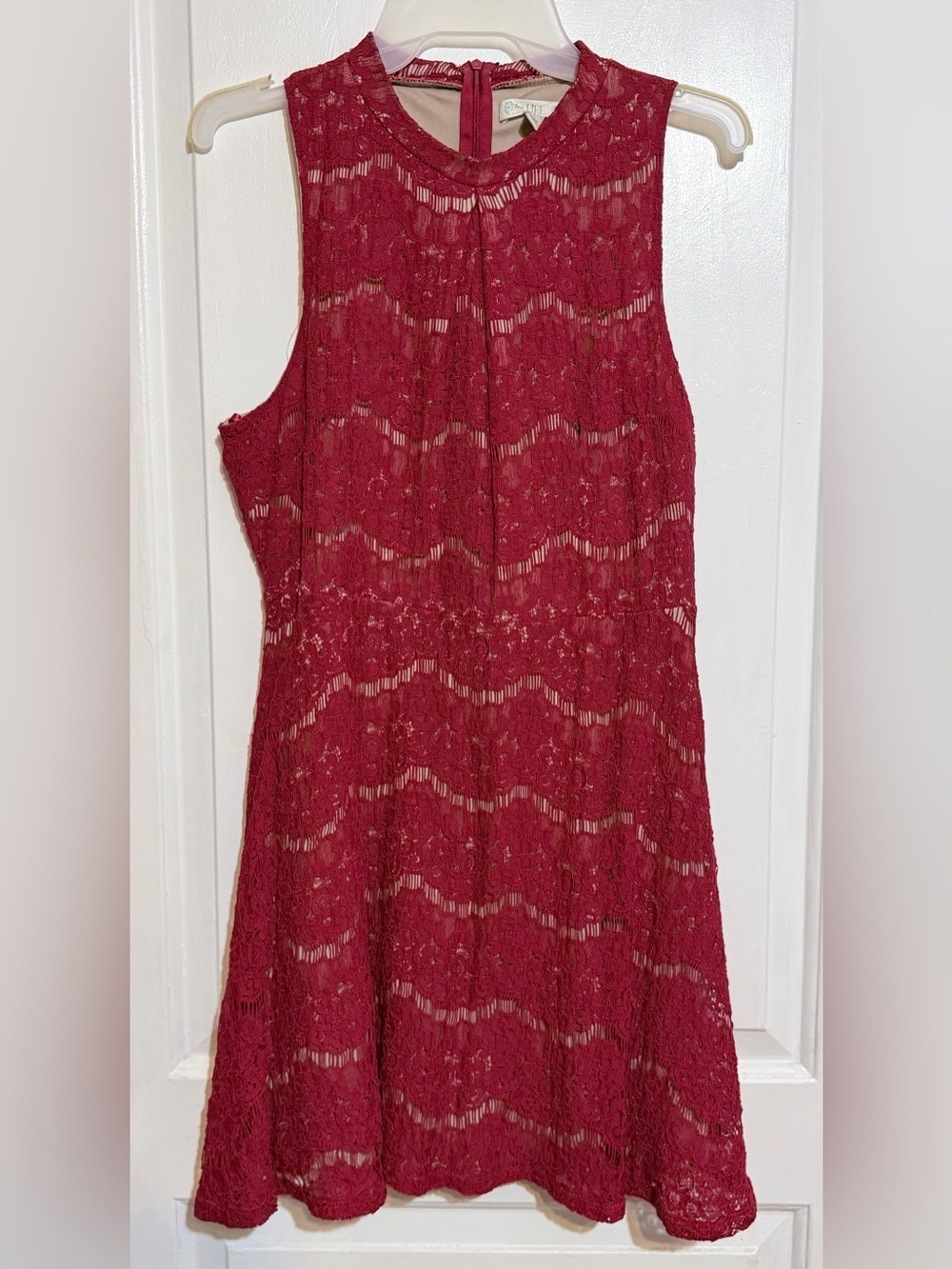 Burgundy Lace Fit & Flare Dress Sleeveless Cocktail Wedding Guest Women’s large - Picture 1 of 8